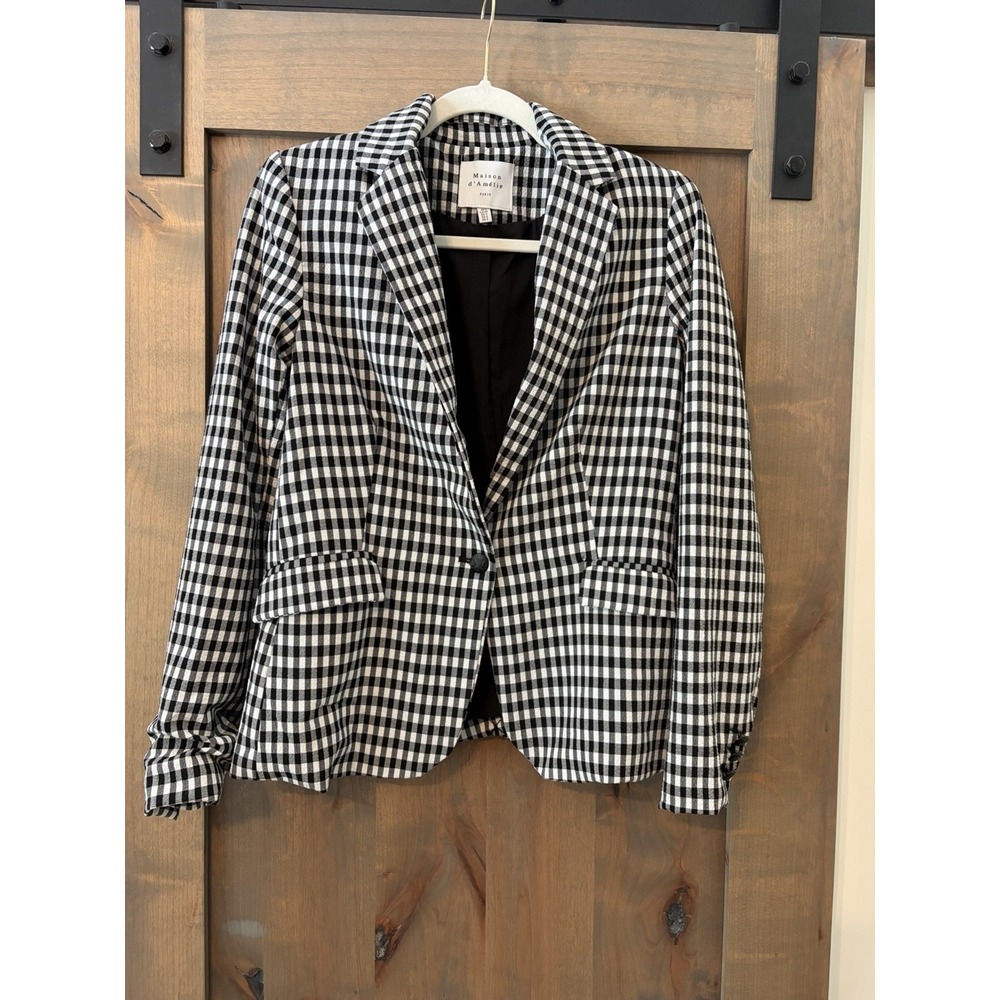 Maison D'Amelie Paris Anthropologie Black White Checked Blazer Jacket S workwear
